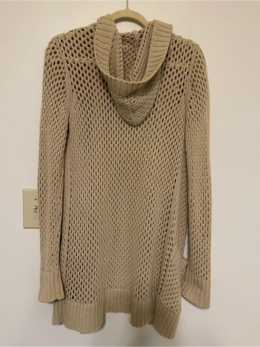 Michael Kors Open-Weave Hooded Cardigan in Taupe